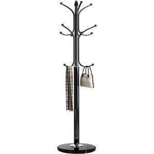 Metal Coat Rack Stand with Marble Base, Free Standing with 12 Hooks (Black)